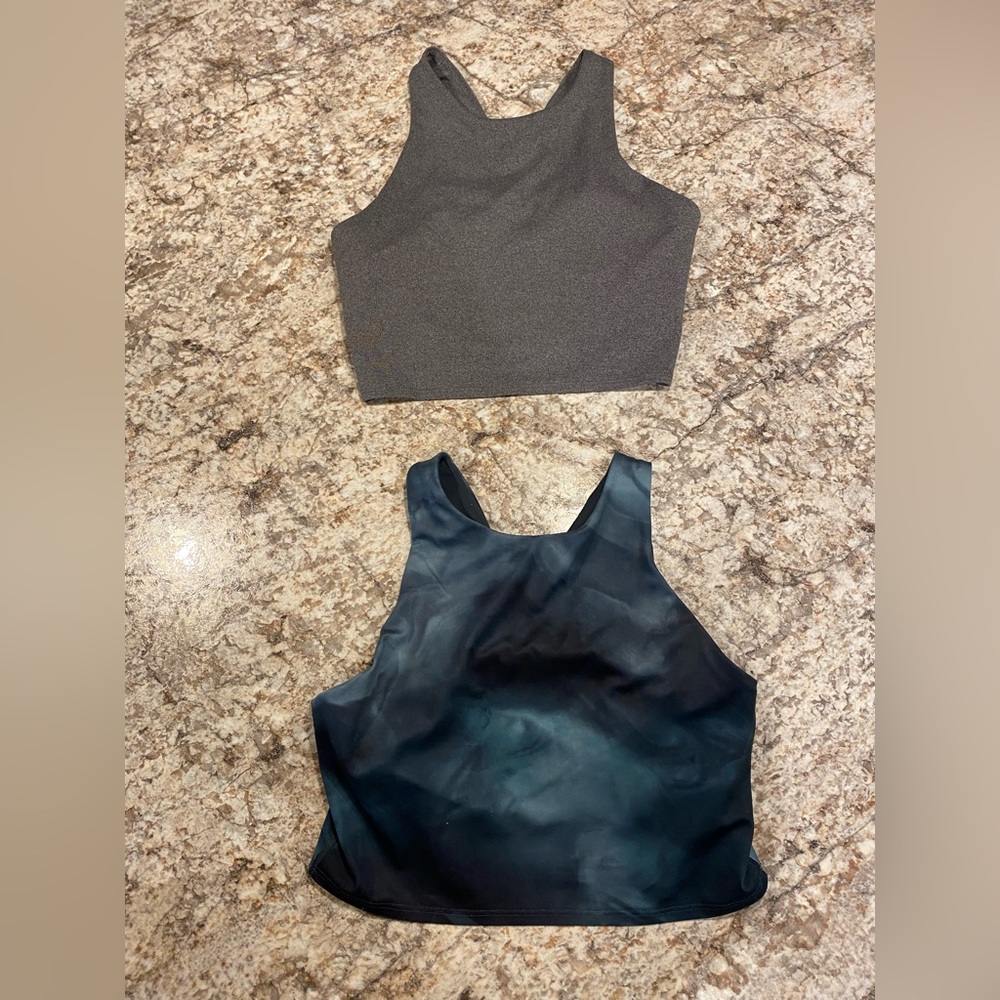 Set of 2 Athleta Conscious Crop Sports Bras (Size Small) - Grey and Blue Space
